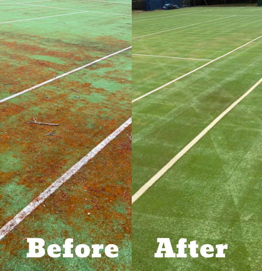 Before and after: tennis court restored with Solas hot foam
